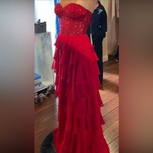 Elegant Layered Red Gown